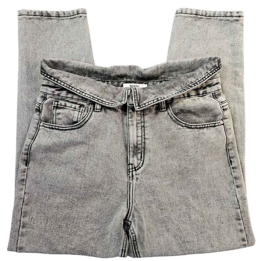 Nastygal Redial Acid Wash Denim‎ Jeans Folded Waist Tapered Women's Size 40 (12)